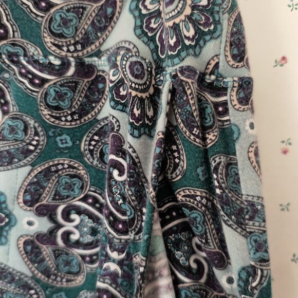 Soma Pajama Set Large Paisley Green Blue Stretch Pockets Lounge Cozy Holiday - Picture 16 of 16